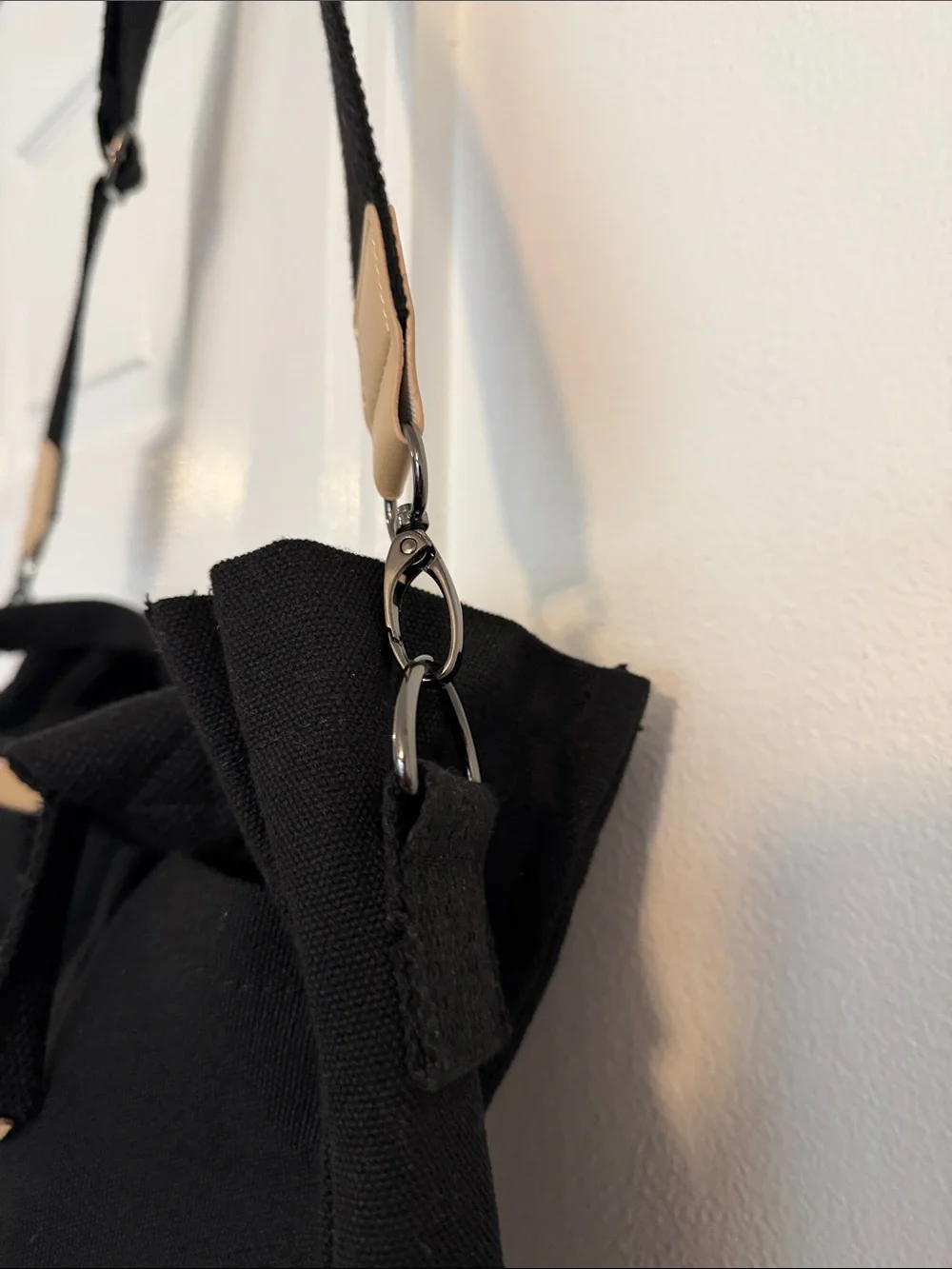 Black Canvas Crossbody Bag with Tan Accents